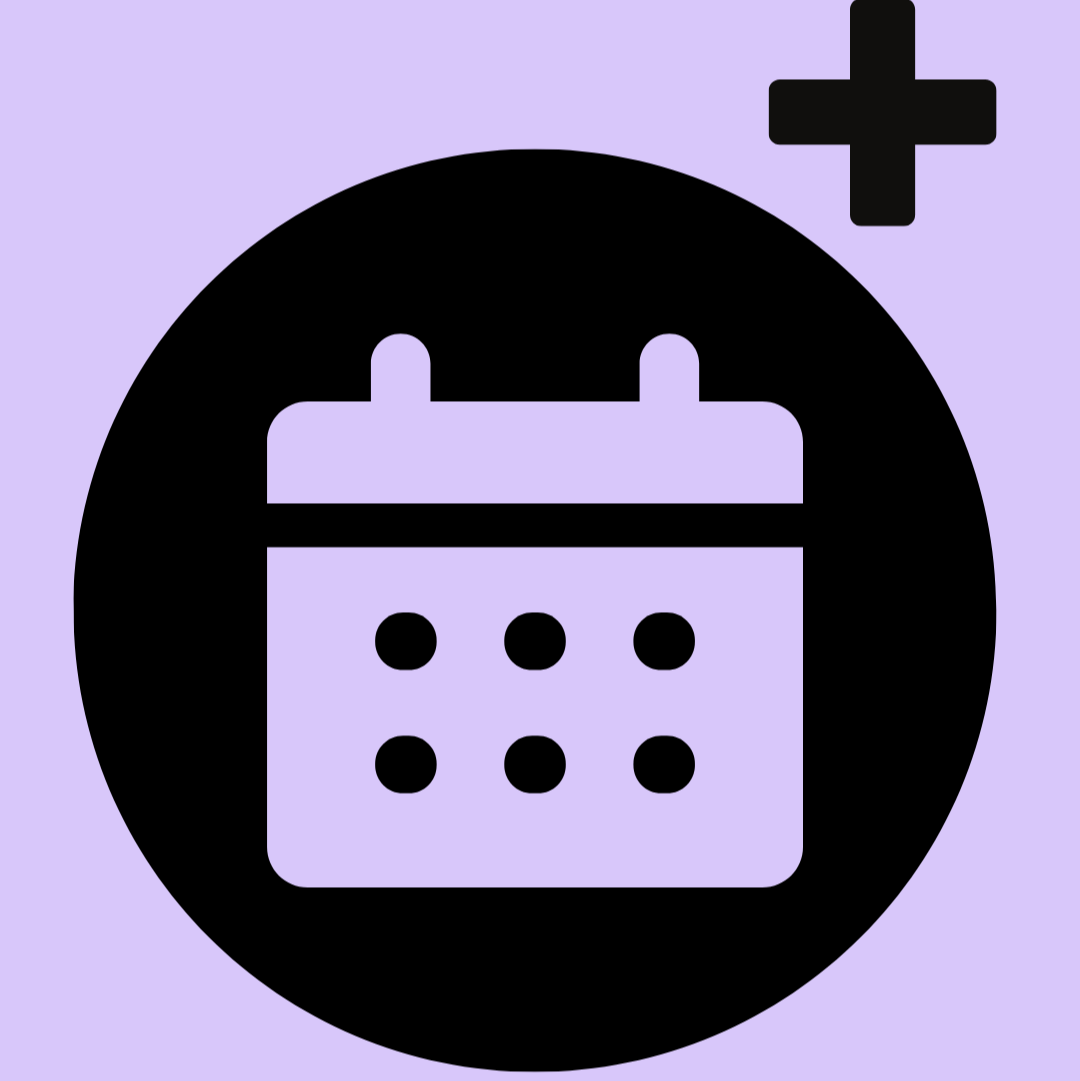 Calendar icon with a plus sign on a purple background