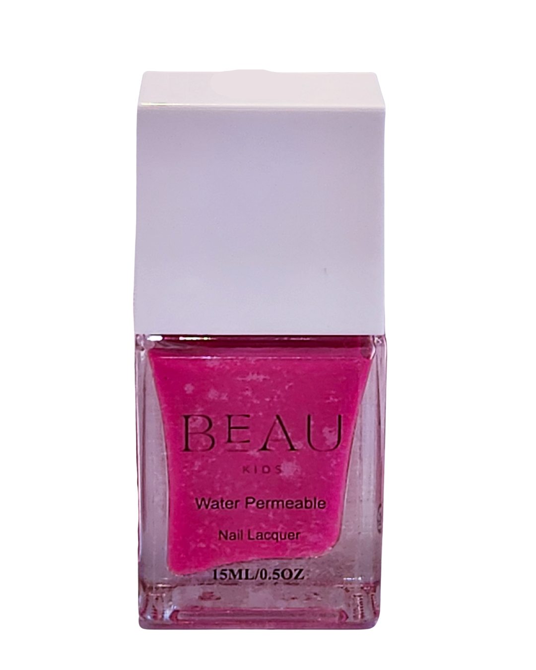 Pink nail polish bottle with white cap on a white background